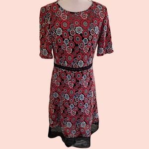 Tahari ASL Orange Red/Blue Floral Embroidered Lace Aline Dress 8